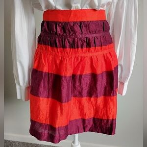 LOFT Linen Blend Full Gathered Skirt Orange Burgundy Colorful Boho Size 12